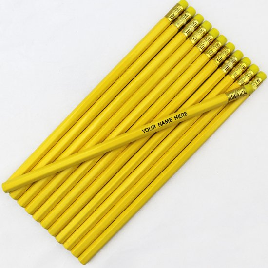 ezpencils - Personalized Light Yellow Hexagon Pencils - 12 pk - Click Image to Close
