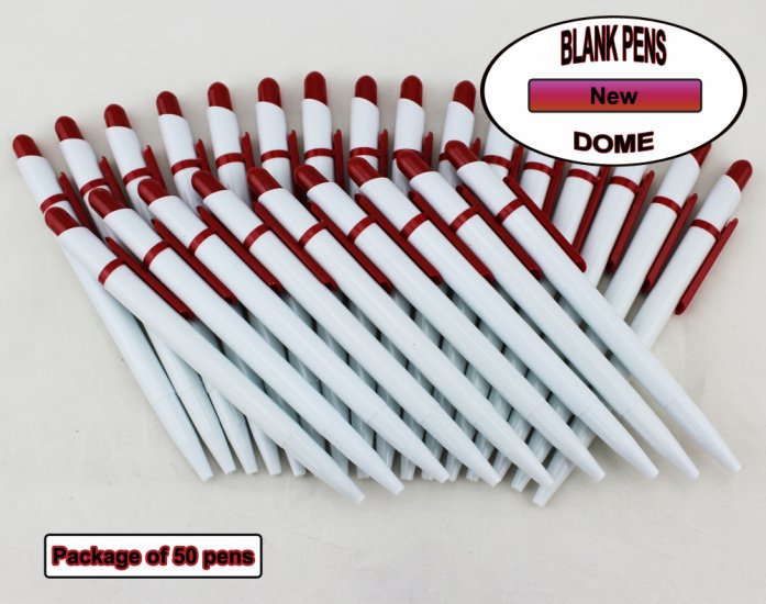 Dome Pen -White Body and Red Accents- Blanks - 50pkg - Click Image to Close