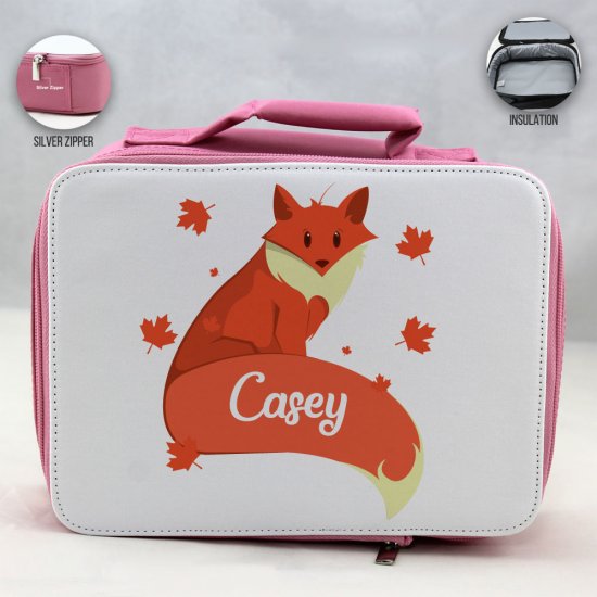 Personalized Fox Theme - Pink School Lunch Box for kids - Click Image to Close