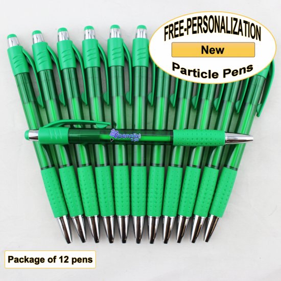 Particle Pen, Clear Green Body & Grip, 12 pkg-Custom Image - Click Image to Close