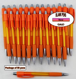 Grid Pen - Clear Orange Body with Grid Grip - Blanks - 50pkg