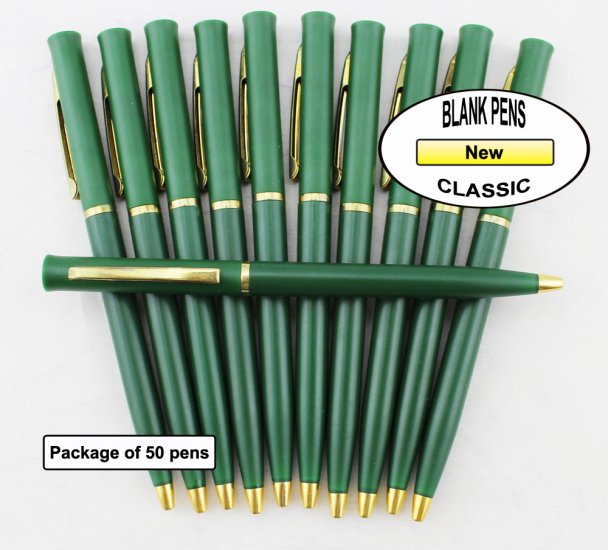 Classic Pens - Green Body with Gold Accents - Blanks - 50pkg - Click Image to Close