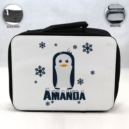 Personalized Penguin Theme - Black School Lunch Box for kids - Click Image to Close