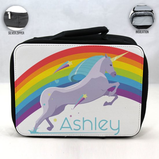 Personalized Unicorn Theme - Black School Lunch Box for kids - Click Image to Close