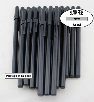 Colored Slim Pen -Black Body, Cap and Accent- Blanks - 50pkg