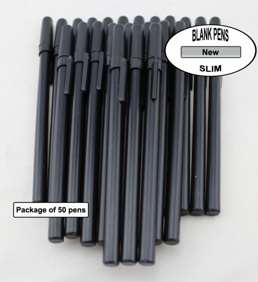 Colored Slim Pen -Black Body, Cap and Accent- Blanks - 50pkg - Click Image to Close