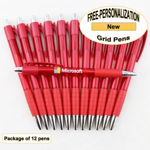 Grid Pen, Red Body and Grip, 12 pkg - Custom Image