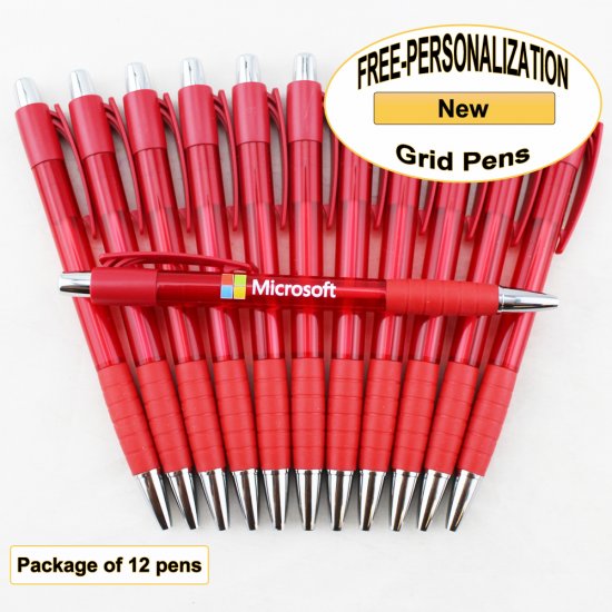 Grid Pen, Red Body and Grip, 12 pkg - Custom Image - Click Image to Close