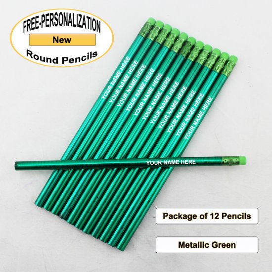 ezpencils - Personalized Metallic Green Round Pencil - 12 pkg - Click Image to Close