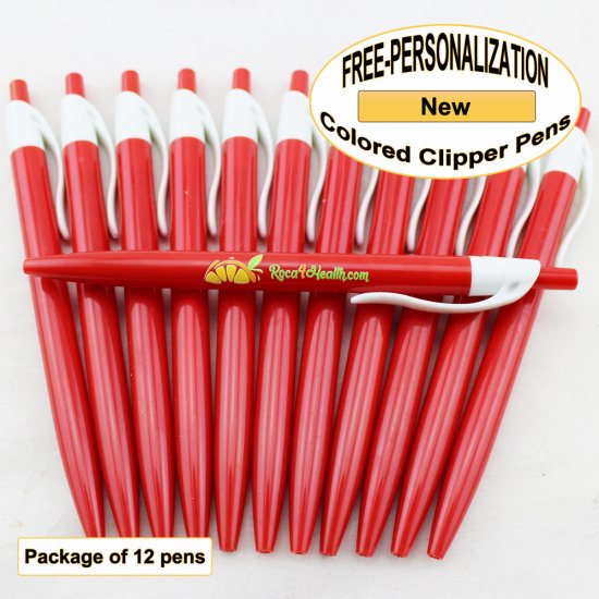 Colored Clipper, Red Body, White Clip, 12 pkg -Custom Image - Click Image to Close