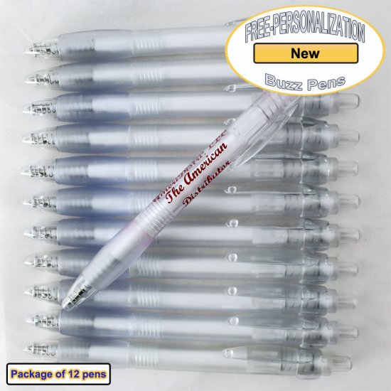 Personalized Buzz Pen, Translucent White Body Clear Grip 12 pkg. - Click Image to Close