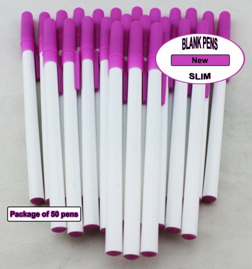 Slim Pen -White Body and Pink Accents- Blanks - 50pkg - Click Image to Close