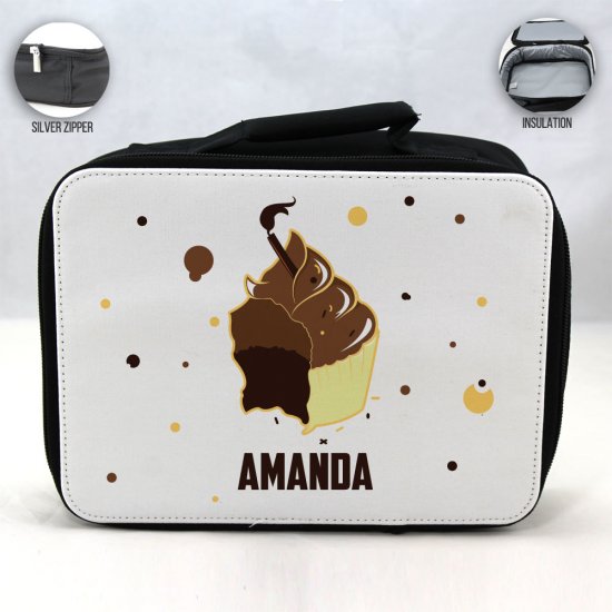 Personalized Cupcake Theme - Black School Lunch Box for kids - Click Image to Close