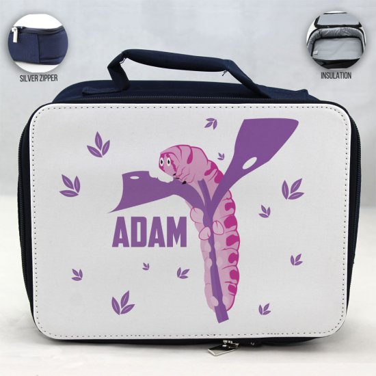 Personalized Caterpillar Theme - Blue School Lunch Box for kids - Click Image to Close