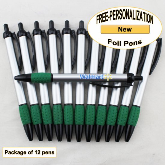Foil Pen, Silver Body, Green Gripper, 12 pkg - Custom Image - Click Image to Close