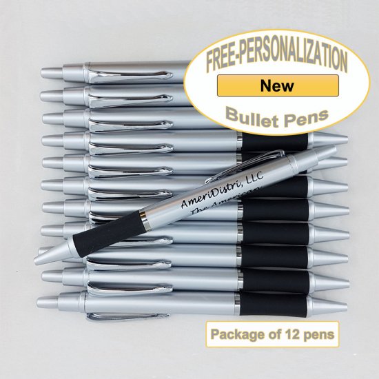 Personalized Bullet Pen, Silver body Silver Accents 12 pkg - Click Image to Close
