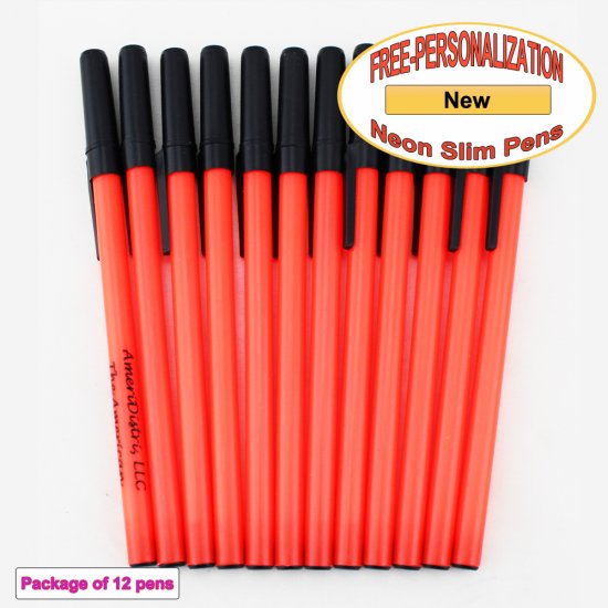 Personalized - Slim Pens - Neon Red Body, Black Ink - Click Image to Close