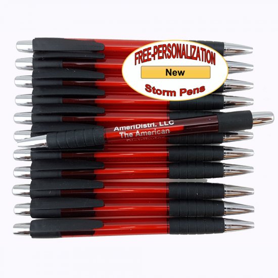 Red Body - Silver Accents, Black Grip/Clip - Storm Pen - 12 pkg. - Click Image to Close