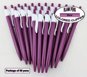 Colored Clipper Pen -Burgundy Body with White Clip-Blanks- 50pkg
