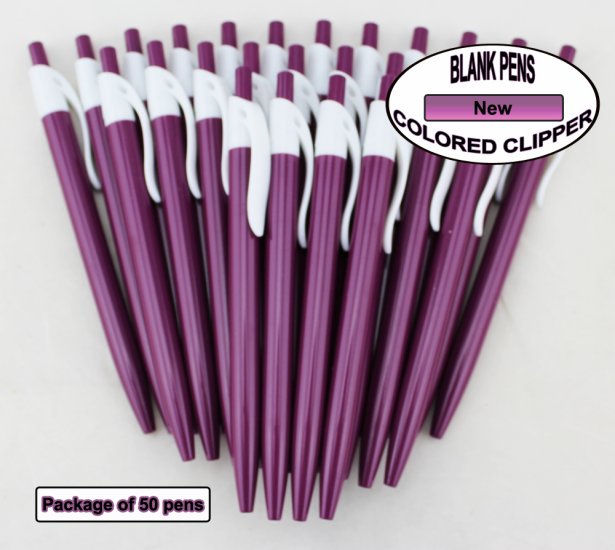 Colored Clipper Pen -Burgundy Body with White Clip-Blanks- 50pkg - Click Image to Close