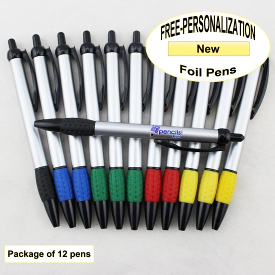 Foil Pen, Silver Body, Assorted Gripper, 12 pkg - Custom Image - Click Image to Close