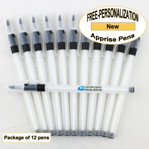 Apprise Pen, Translucent Body Black Grip 12pkg - Custom Image