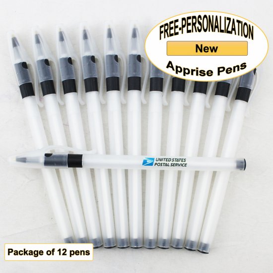 Apprise Pen, Translucent Body Black Grip 12pkg - Custom Image - Click Image to Close