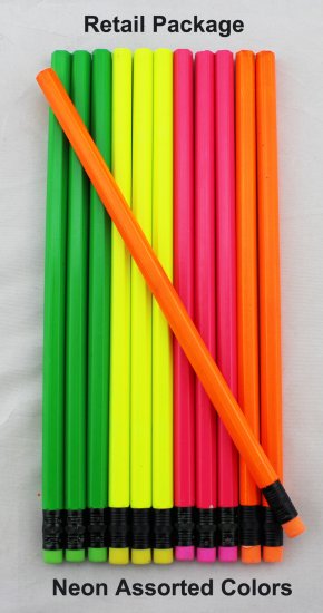ezpencils - 12 pkg. Blank Hexagon Pencils - Neon Assorted Colors - Click Image to Close