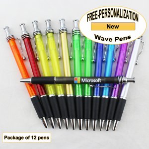 Wave Pen, Assorted Colors, Black Grip, 12 pkg - Custom Image