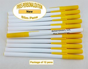 Personalized - Slim Pens - White Body with Yellow Cap, Black Ink