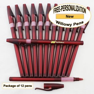 Willowy Pen, Burgundy Body, White Gripper, 12pkg - Custom Image