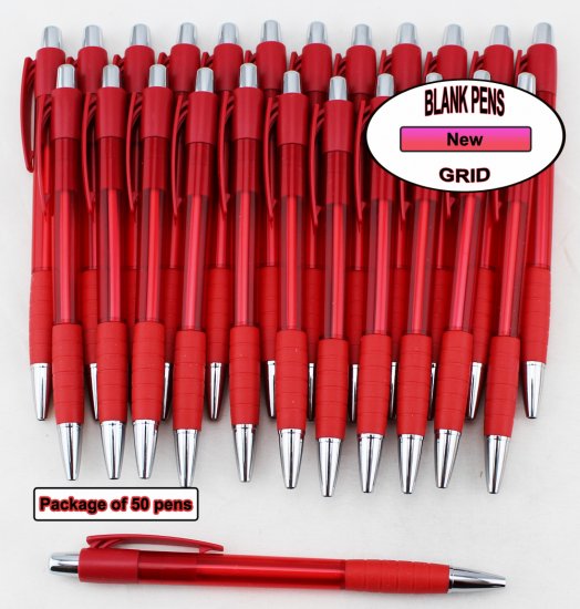 Grid Pen - Clear Red Body with Grid Grip - Blanks - 50pkg - Click Image to Close