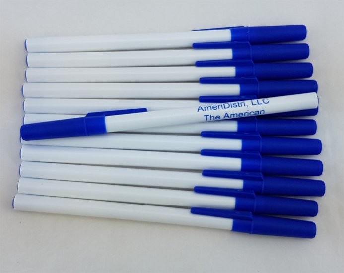 Personalized - Slim Pens - White Body with Blue Cap, Blue Ink - Click Image to Close