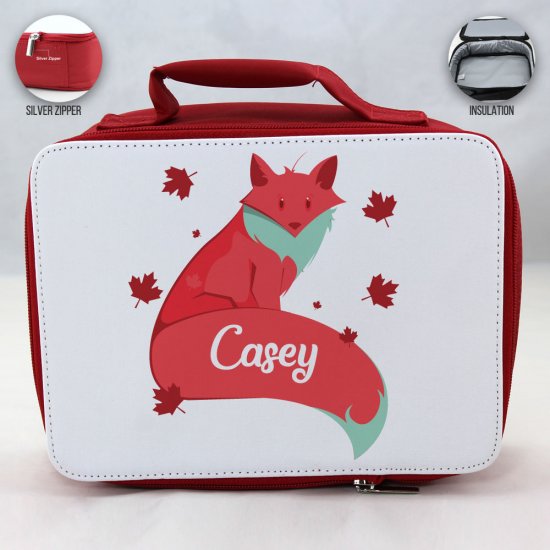 Personalized Fox Theme - Red School Lunch Box for kids - Click Image to Close