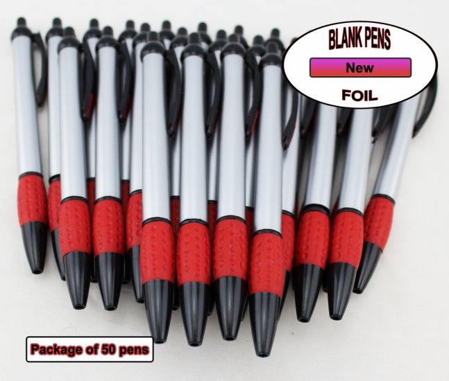 Foil Pen -Silver Foil Body with Red Accents- Blanks - 50pkg - Click Image to Close