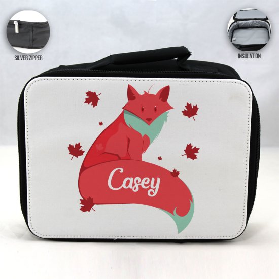Personalized Fox Theme - Black School Lunch Box for kids - Click Image to Close