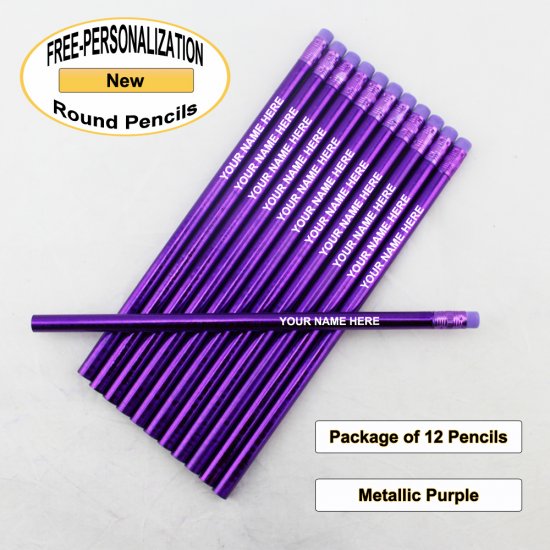 ezpencils - Personalized Metallic Purple Round Pencil - 12 pkg - Click Image to Close