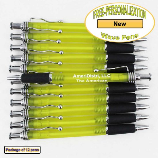 Yello Body - Silver Clip/Top/Bottom, Black Grip Wave Pen 12 pkg. - Click Image to Close