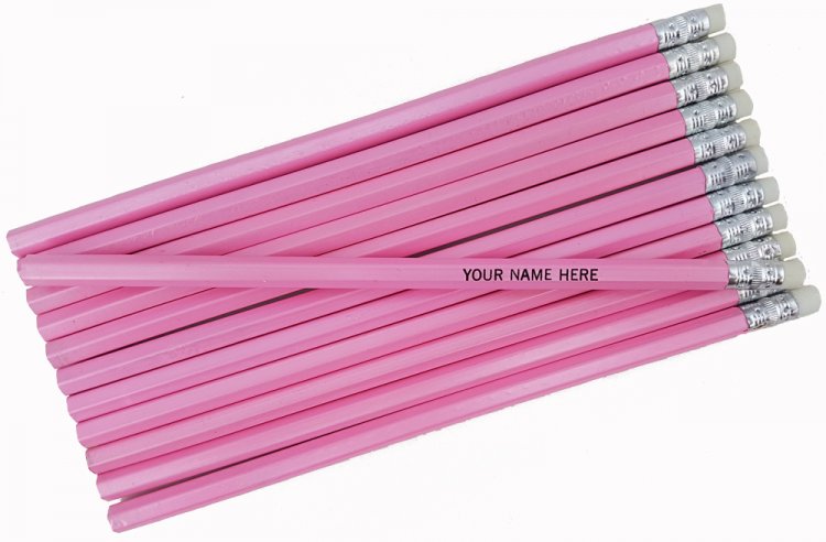ezpencils - Personalized Pearl Pink Hexagon Pencils - 12 pk - Click Image to Close