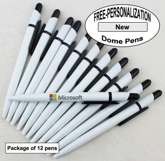 Dome Pen, White Body, Black Clip, 12 pkg - Custom Image - Click Image to Close