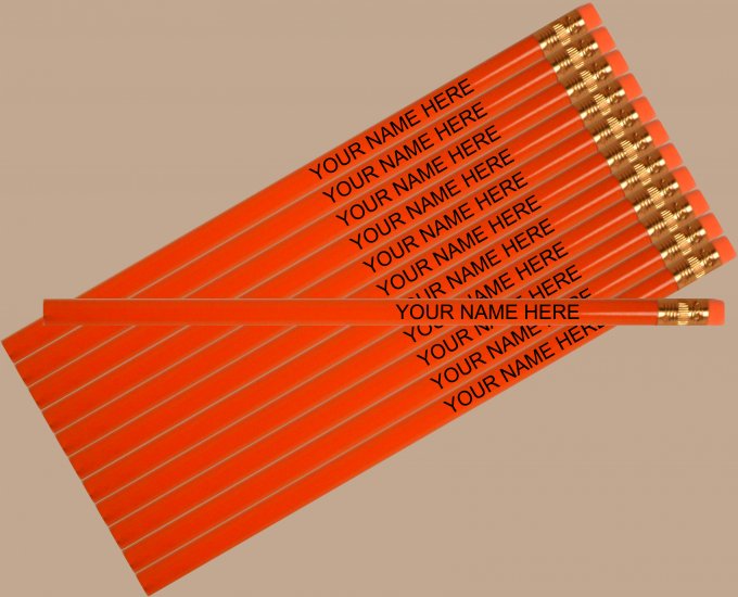 ezpencils - Personalized Orange Round Pencil - 12 pkg - Click Image to Close