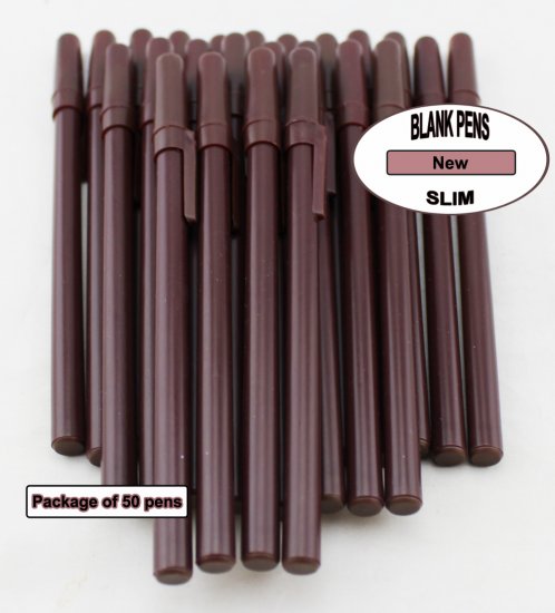Colored Slim Pen -Brown Body, Cap and Accent- Blanks - 50pkg - Click Image to Close