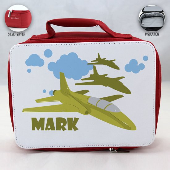 Personalized Jet Plane Theme - Red School Lunch Box for kids - Click Image to Close
