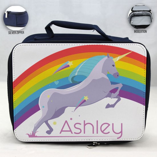 Personalized Unicorn Theme - Blue School Lunch Box for kids - Click Image to Close