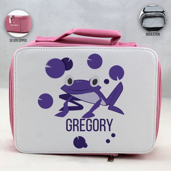 Personalized Frog Theme - Pink School Lunch Box for kids - Click Image to Close