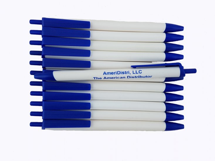 White Body - Blue Top & Bottom - Champion Pens - 12 pkg. - Click Image to Close