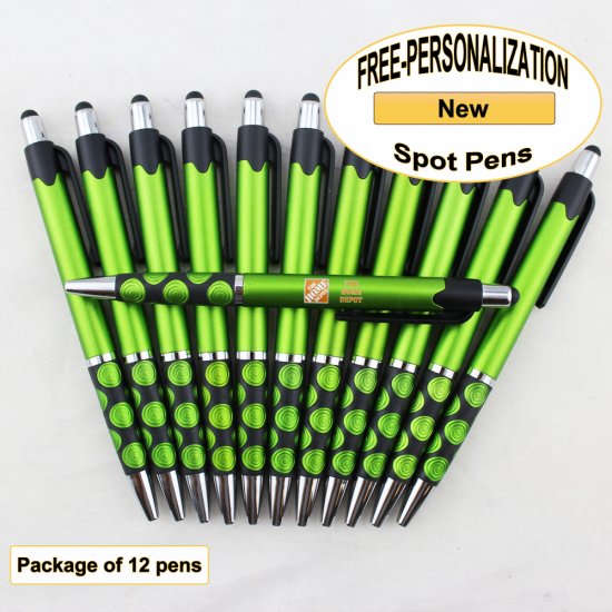 Spot Pen, Silver/Black Accents, Green Body, 12 pkg-Custom Image - Click Image to Close