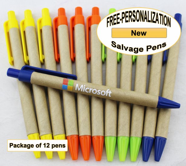 Salvage Pen, Cardboard Body, Assorted Colors 12 pkg-Custom Image - Click Image to Close