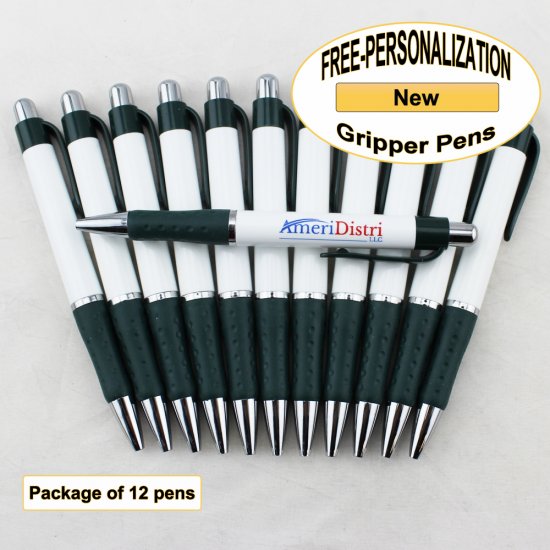 Gripper Pen, White Body, Green Grip, 12 pkg - Custom Image - Click Image to Close