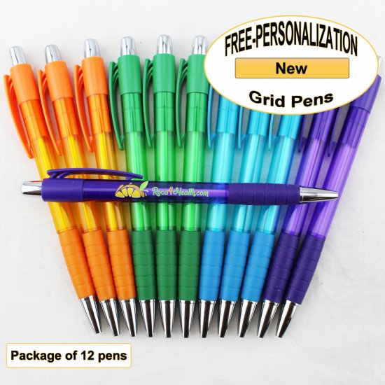 Grid Pen, Assorted Colors Body and Grip, 12 pkg - Custom Image - Click Image to Close